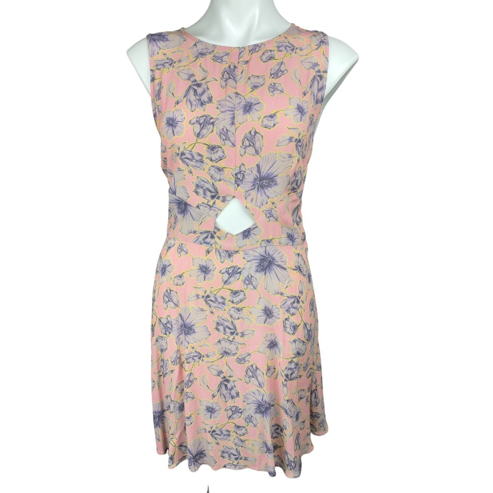 Miss Selfridge Sleeveless Dress Size 10 Pink w/ Gray Flowers Cut Out at Waist